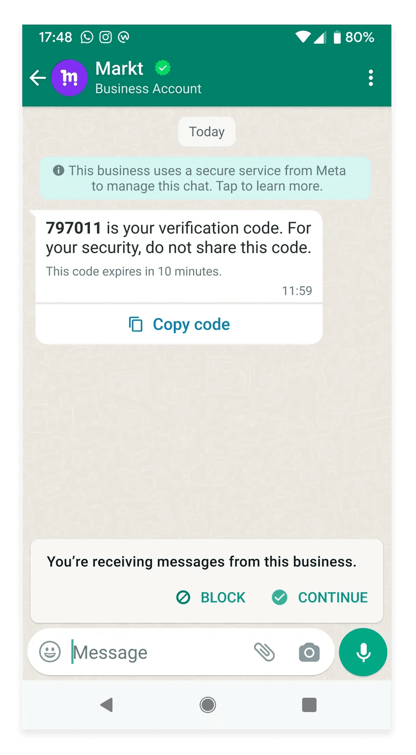 Authentication Template Message Example