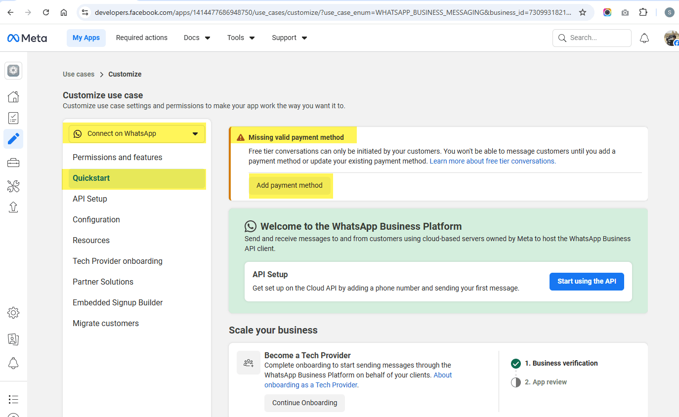 Missing payment method