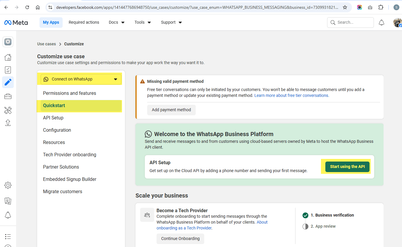 Click on Start Using the API