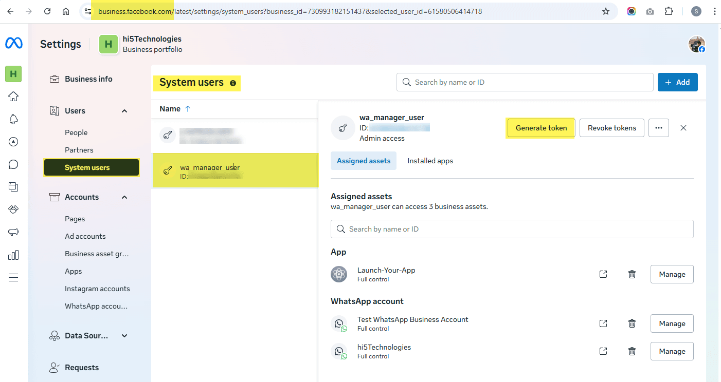 Generate token for system user