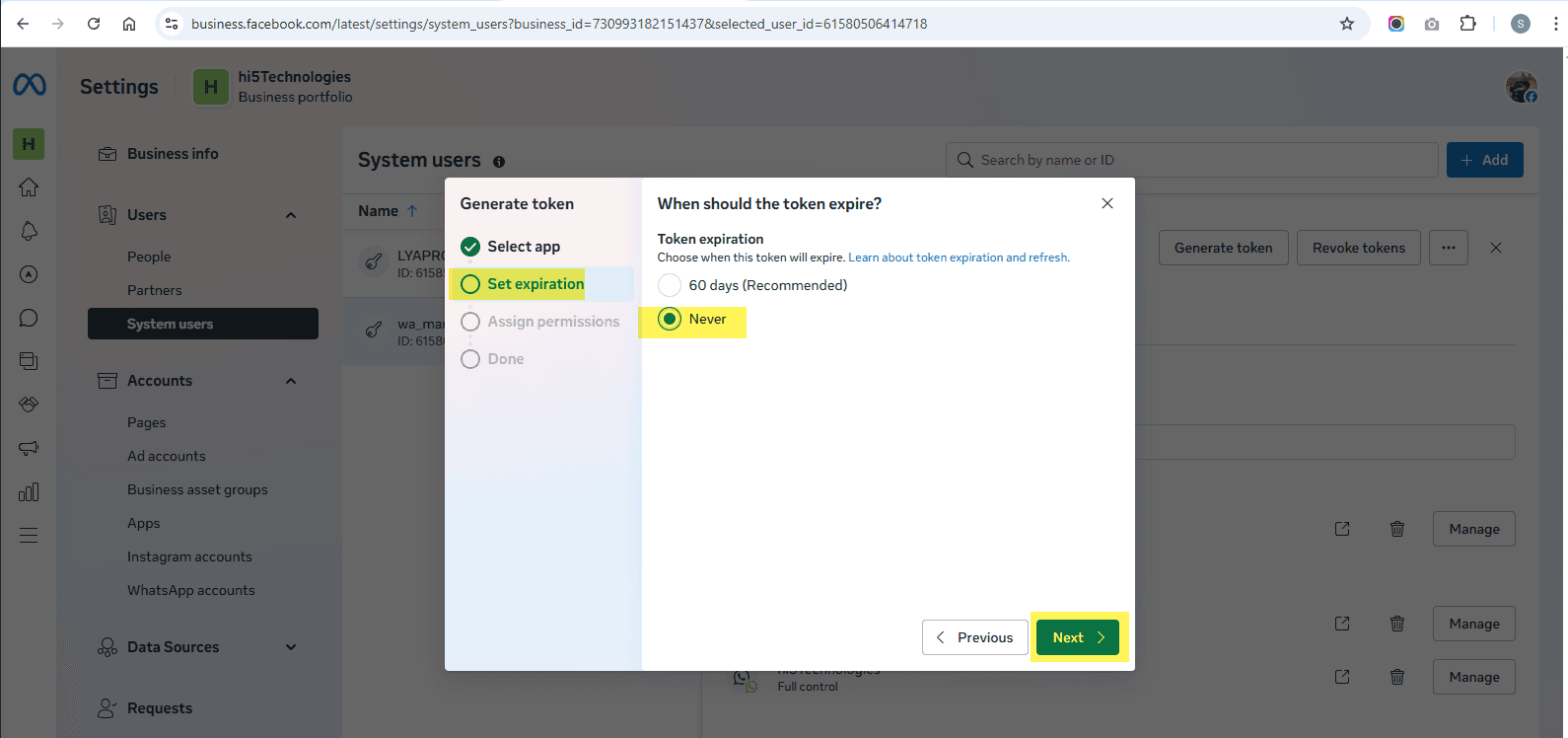 Select Token Expiration Date