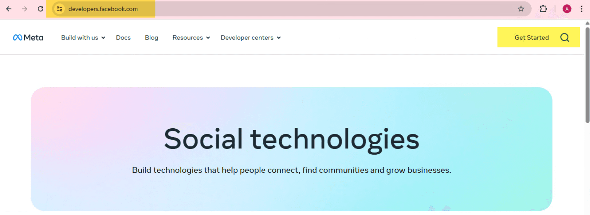 Meta for Developers page