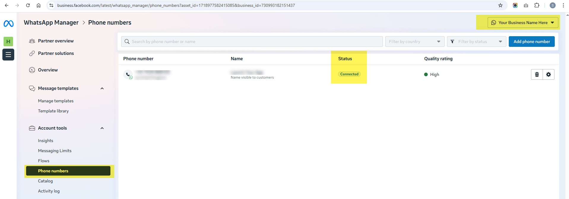 Phone number connected