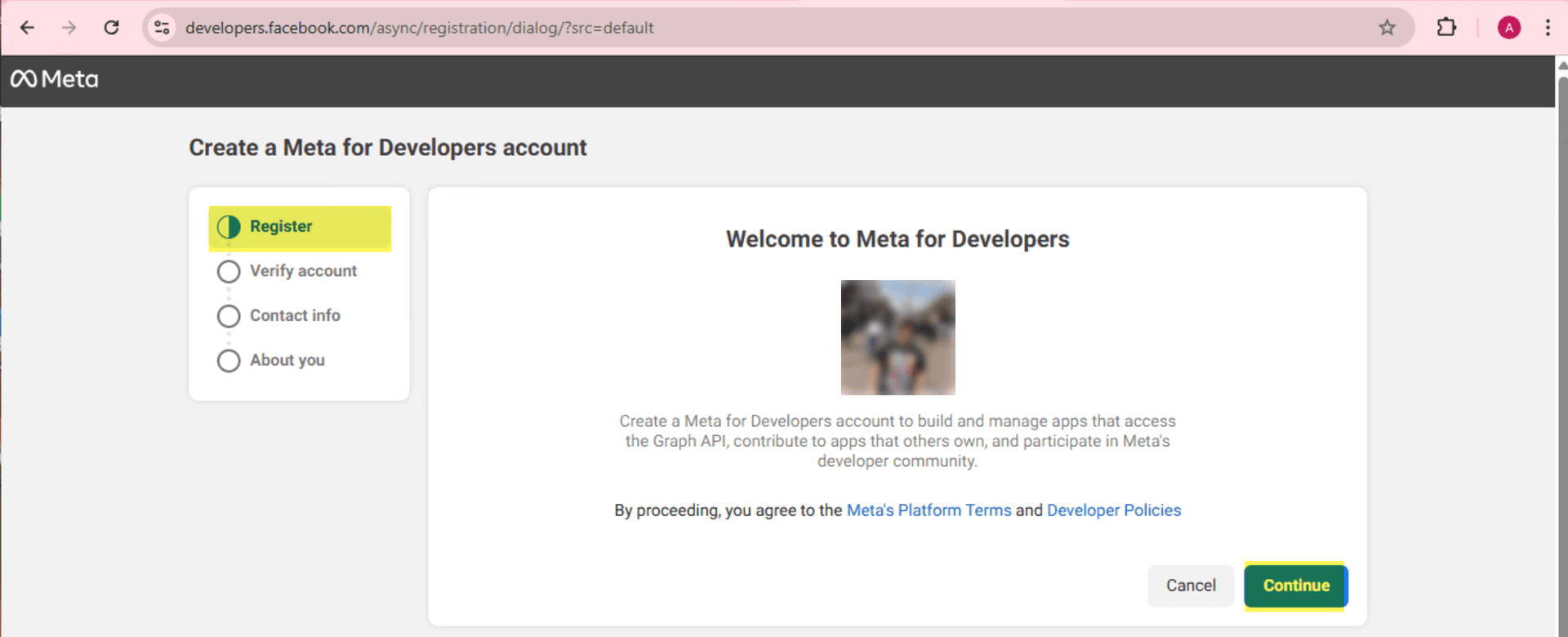 Create Meta Developer account