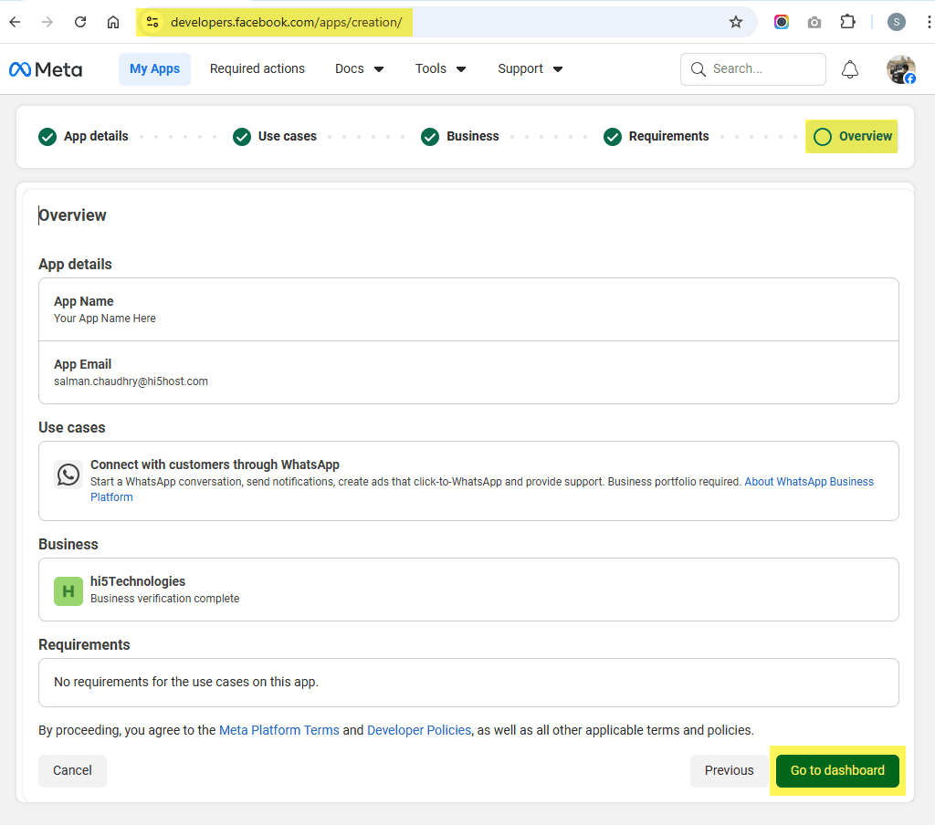 Review overview details and navigate to Dashboard